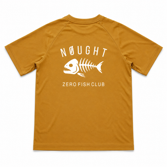 NOUGHT Youth Premium Cotton Tee - Mustard fish skeleton