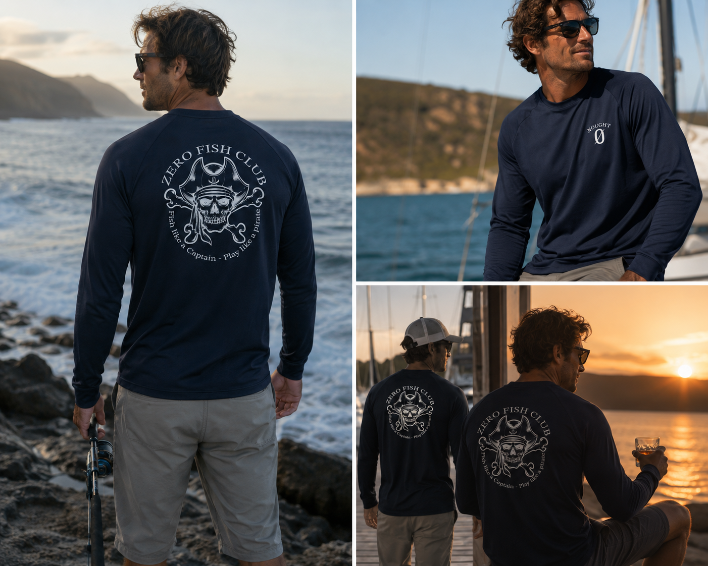 NOUGHT Long Sleeve Cotton Tee - Navy Play like a Pirate