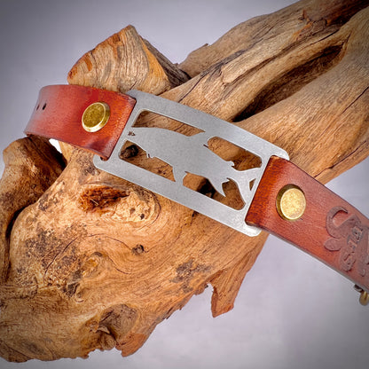 Men’s leather bracelet with stainless steel plate local fish species